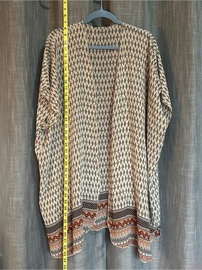 Lightweight Cream and Brown Patterned Open Cardigan